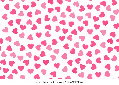 Abstract seamless pattern with pink hearts on white background. Universal print. 