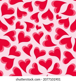 Resumen de un patrón impecable con corazones rosados. Ilustración vectorial.