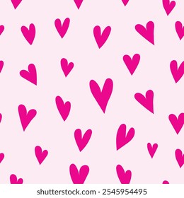 Abstract seamless pattern with pink hearts on a light pink background. Universal print. Seamless pattern with hearts. Valentine's Day background with hearts, hearts background. Seamless Pattern