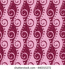 Abstract seamless pattern with pink ornament of swirls and dots
