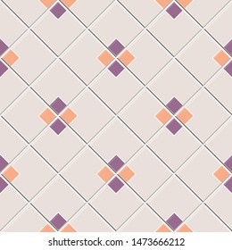 Abstract seamless pattern of pink rhombuses with purple square inside, vector illustration