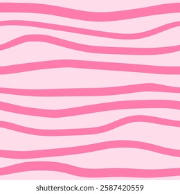 Abstract seamless pattern of pink wavy horizontal stripes on a light background, simple hand drawn illustration, flat style