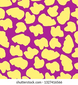 Abstract seamless pattern. Pink and yellow colours. Grunge texture with blots. Bright vector illustration. Print for textile and fabric. Endless abstract background with simple elements. 