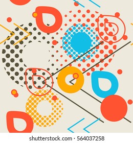 Abstract seamless pattern. Pixelated geometric shapes motif background. Print imitation vector illustration memphis trendy style