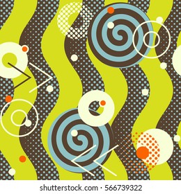 Abstract seamless pattern. Pixelated geometric waves motif background. Trendy style colorful vector illustration 