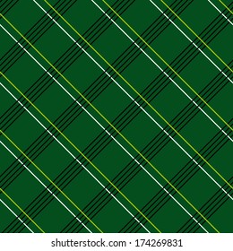 Abstract Seamless Pattern with Plaid Fabric on a dark green background.  Simple checkered template in green yellow and white colors. Plain tartan  background for decoration or backdrop.