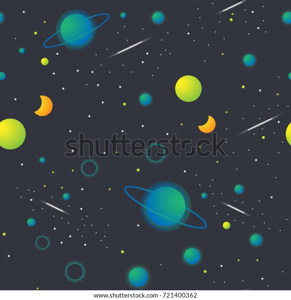 Abstract seamless\
pattern of planets and stars. Design for backdrops with space or\
universe. Figure for\
textiles.