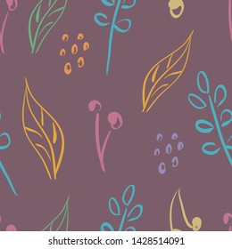 Abstract seamless pattern with plant, hand drawn illustration