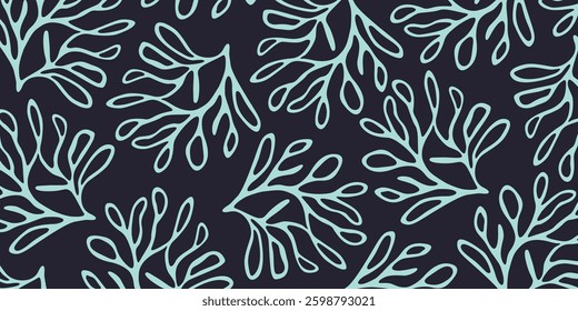 Abstract seamless pattern plant leaf silhouette. Abstract organic shapes vector illustration. Groovy flower abstract organic plant shapes art pattern.