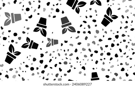 Abstract seamless pattern with plant in pot symbols. Creative leopard backdrop. Vector illustration on white background