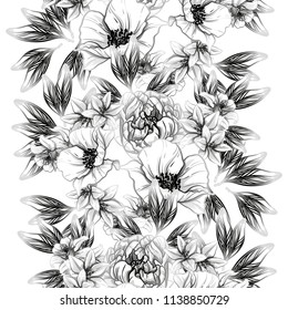 Abstract seamless pattern with plants, herbs and flowers, colorful botanical illustration.
