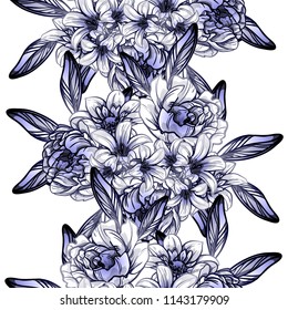 Abstract seamless pattern with plants, herbs and flowers, colorful botanical illustration.
