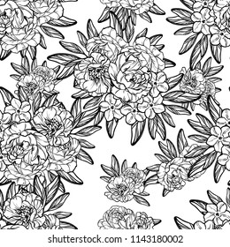 Abstract seamless pattern with plants, herbs and flowers, colorful botanical illustration.
