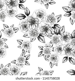 Abstract seamless pattern with plants, herbs and flowers, colorful botanical illustration.