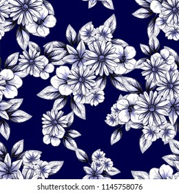 Abstract seamless pattern with plants, herbs and flowers, colorful botanical illustration.
