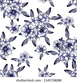 Abstract seamless pattern with plants, herbs and flowers, colorful botanical illustration.
