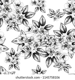 Abstract seamless pattern with plants, herbs and flowers, colorful botanical illustration.
