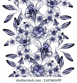 Abstract seamless pattern with plants, herbs and flowers, colorful botanical illustration.
