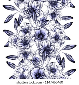 Abstract seamless pattern with plants, herbs and flowers, colorful botanical illustration.
