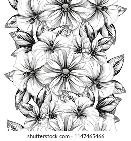 Abstract seamless pattern with plants, herbs and flowers, colorful botanical illustration.
