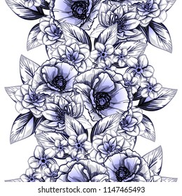 Abstract seamless pattern with plants, herbs and flowers, colorful botanical illustration.
