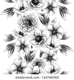 Abstract seamless pattern with plants, herbs and flowers, colorful botanical illustration.
