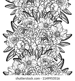 Abstract seamless pattern with plants, herbs and flowers, colorful botanical illustration.
