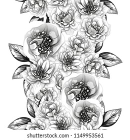Abstract seamless pattern with plants, herbs and flowers, colorful botanical illustration.