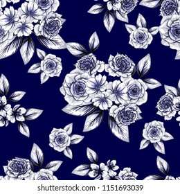 Abstract seamless pattern with plants, herbs and flowers, colorful botanical illustration.