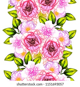 Abstract seamless pattern with plants, herbs and flowers, colorful botanical illustration.