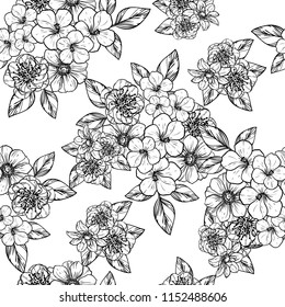 Abstract seamless pattern with plants, herbs and flowers, colorful botanical illustration.
