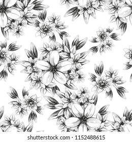Abstract seamless pattern with plants, herbs and flowers, colorful botanical illustration.