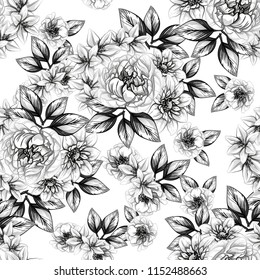 Abstract seamless pattern with plants, herbs and flowers, colorful botanical illustration.