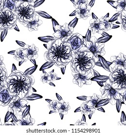 Abstract seamless pattern with plants, herbs and flowers, colorful botanical illustration.
