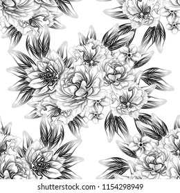 Abstract seamless pattern with plants, herbs and flowers, colorful botanical illustration.
