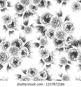 Abstract seamless pattern with plants, herbs and flowers, colorful botanical illustration.

