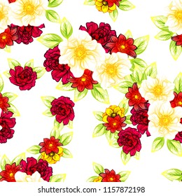 Abstract seamless pattern with plants, herbs and flowers, colorful botanical illustration.
