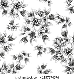Abstract seamless pattern with plants, herbs and flowers, colorful botanical illustration.
