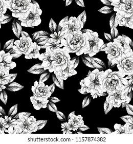 Abstract seamless pattern with plants, herbs and flowers, colorful botanical illustration.

