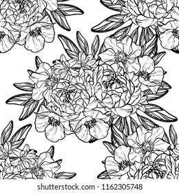 Abstract seamless pattern with plants, herbs and flowers, colorful botanical illustration.