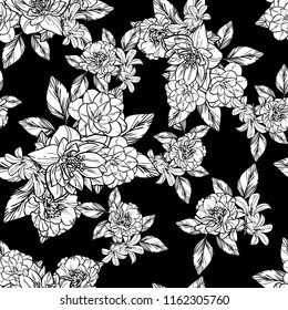 Abstract seamless pattern with plants, herbs and flowers, colorful botanical illustration.