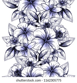 Abstract seamless pattern with plants, herbs and flowers, colorful botanical illustration.