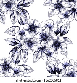 Abstract seamless pattern with plants, herbs and flowers, colorful botanical illustration.