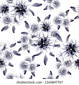 Abstract seamless pattern with plants, herbs and flowers, colorful botanical illustration.