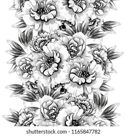 Abstract seamless pattern with plants, herbs and flowers, colorful botanical illustration.