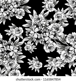 Abstract seamless pattern with plants, herbs and flowers, colorful botanical illustration.