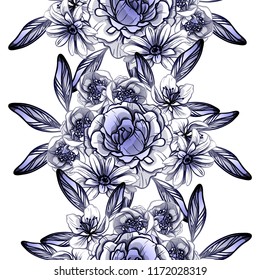 Abstract seamless pattern with plants, herbs and flowers, colorful botanical illustration.