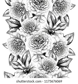 Abstract seamless pattern with plants, herbs and flowers, colorful botanical illustration.