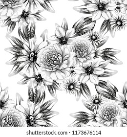 Abstract seamless pattern with plants, herbs and flowers, colorful botanical illustration.