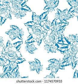 Abstract seamless pattern with plants, herbs and flowers, colorful botanical illustration.